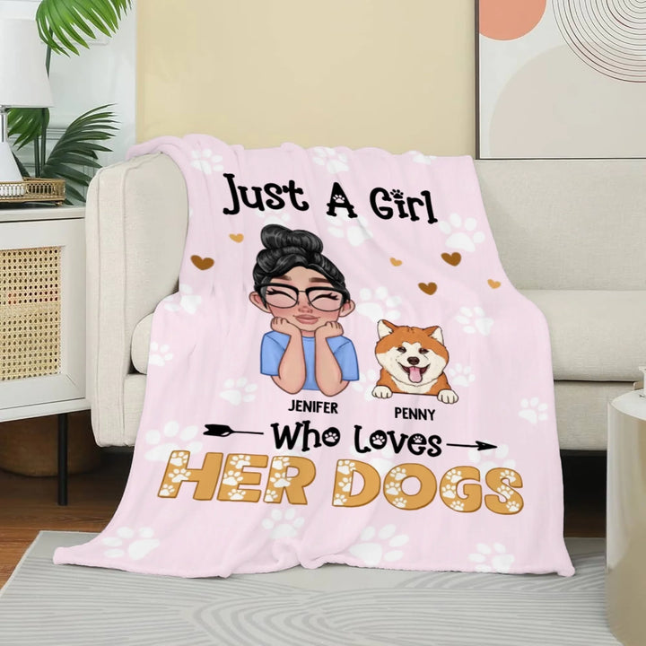 Personalized Just A Girl Who Loves Her Dogs Plush Blanket