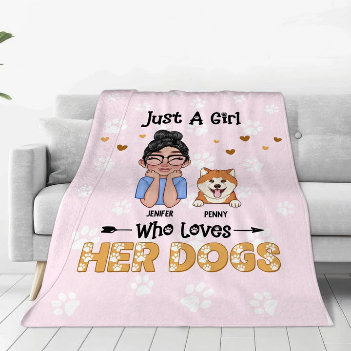 Personalized Just A Girl Who Loves Her Dogs Plush Blanket