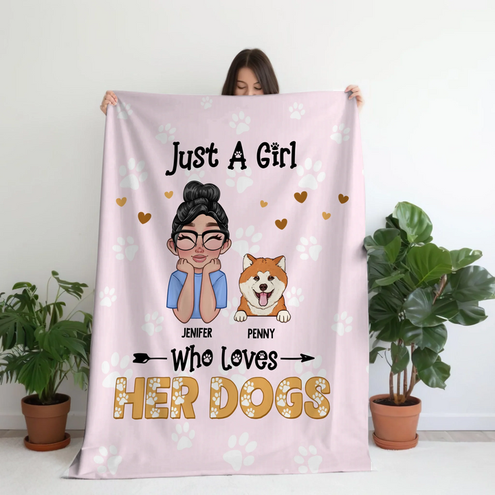 Personalized Just A Girl Who Loves Her Dogs Plush Blanket