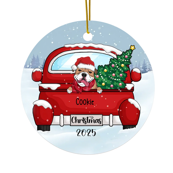 Personalized Red Truck Funny Dog Christmas Custom Ornament