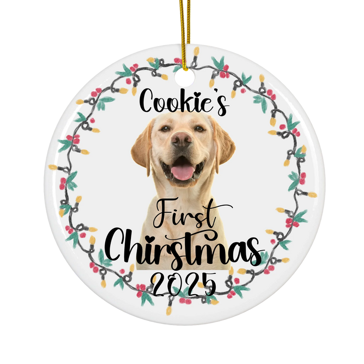 Personalized First Christmas Wreath Dog Photo Ornament Version 3