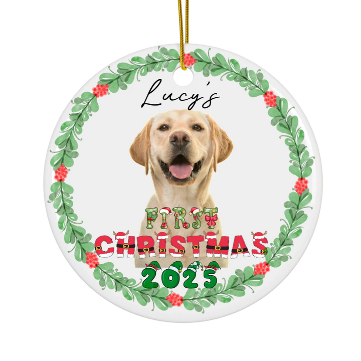 Personalized First Christmas Wreath Dog Photo Ornament