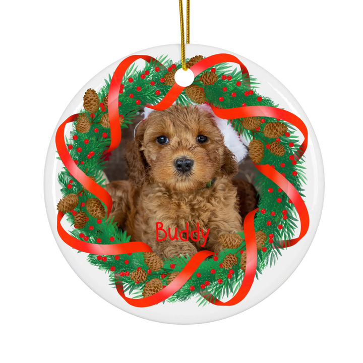 Personalized Christmas Wreath Custom Dog Photo Ornament