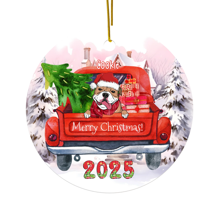 Personalized Red Truck Funny Dog Christmas Ornament Version 1
